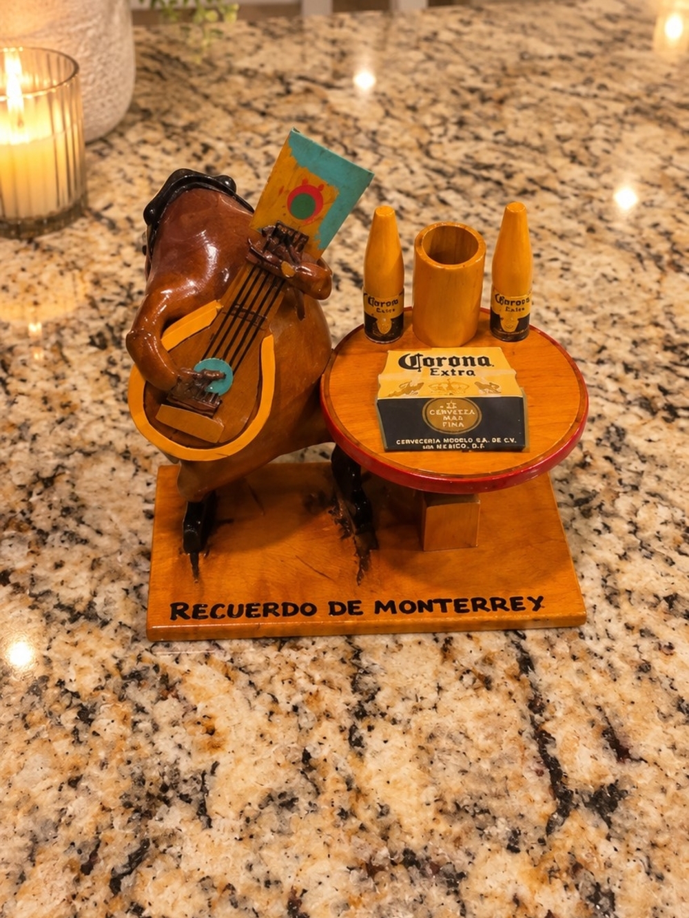 Corona Brown and Yellow Wooden Monterrey Souvenir Pen Holder